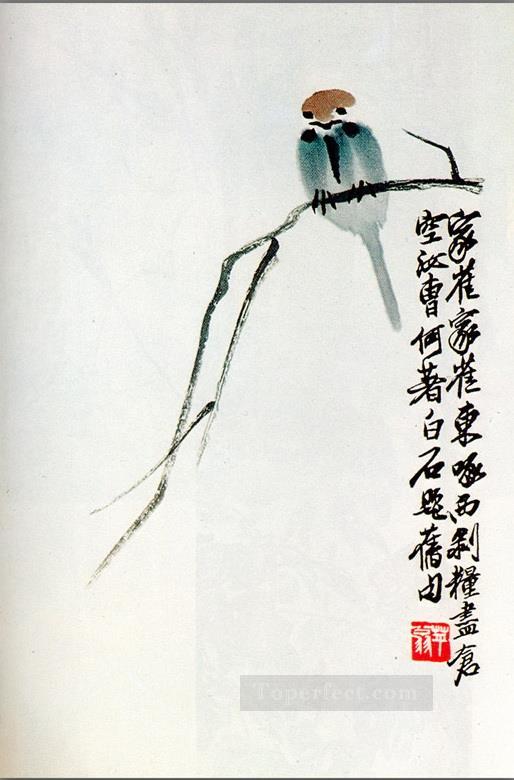 Qi Baishi sparrow on a branch old China ink Oil Paintings